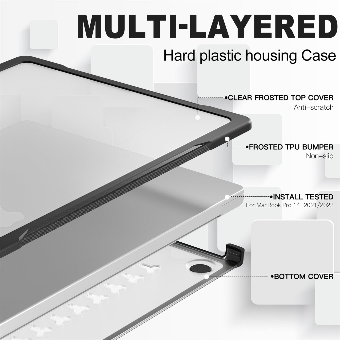 For MacBook Pro 14 inch (2021) A2442  / (2023) A2779 (M1 / M2) Sailor Series Laptop Case PC+TPU Notebook Protective Cover - Transparent