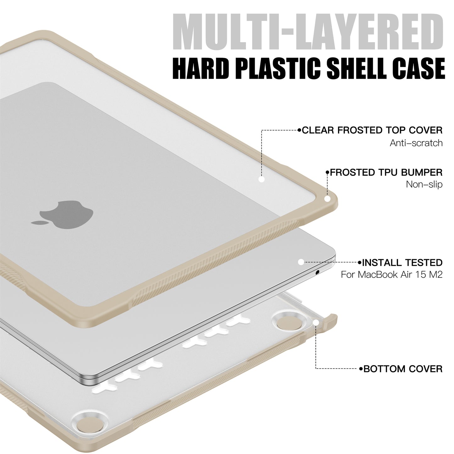 For Macbook Air 15 inch (2023) A2941 Sailor Series Laptop Case PC+TPU Anti-scratch Notebook Cover - Khaki