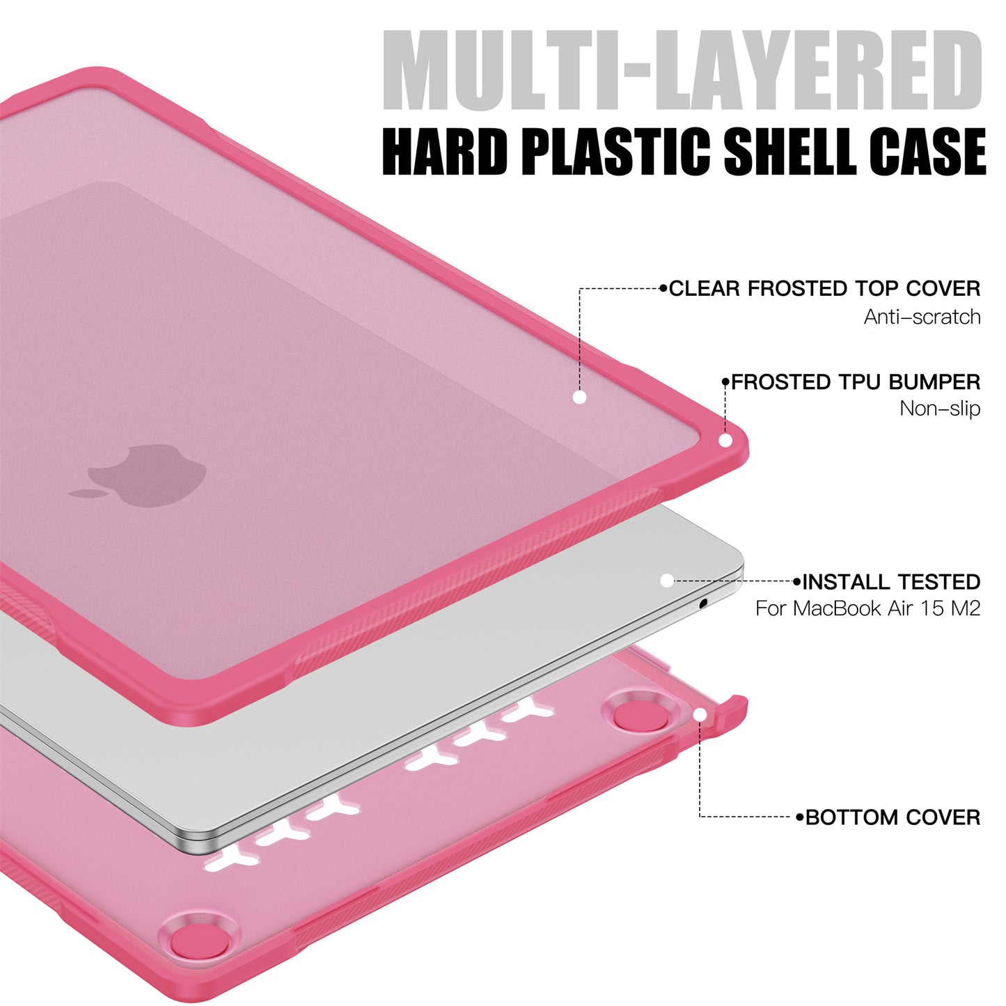 For Macbook Air 15 inch (2023) A2941 Sailor Series Laptop Case PC+TPU Anti-scratch Notebook Cover - Rose