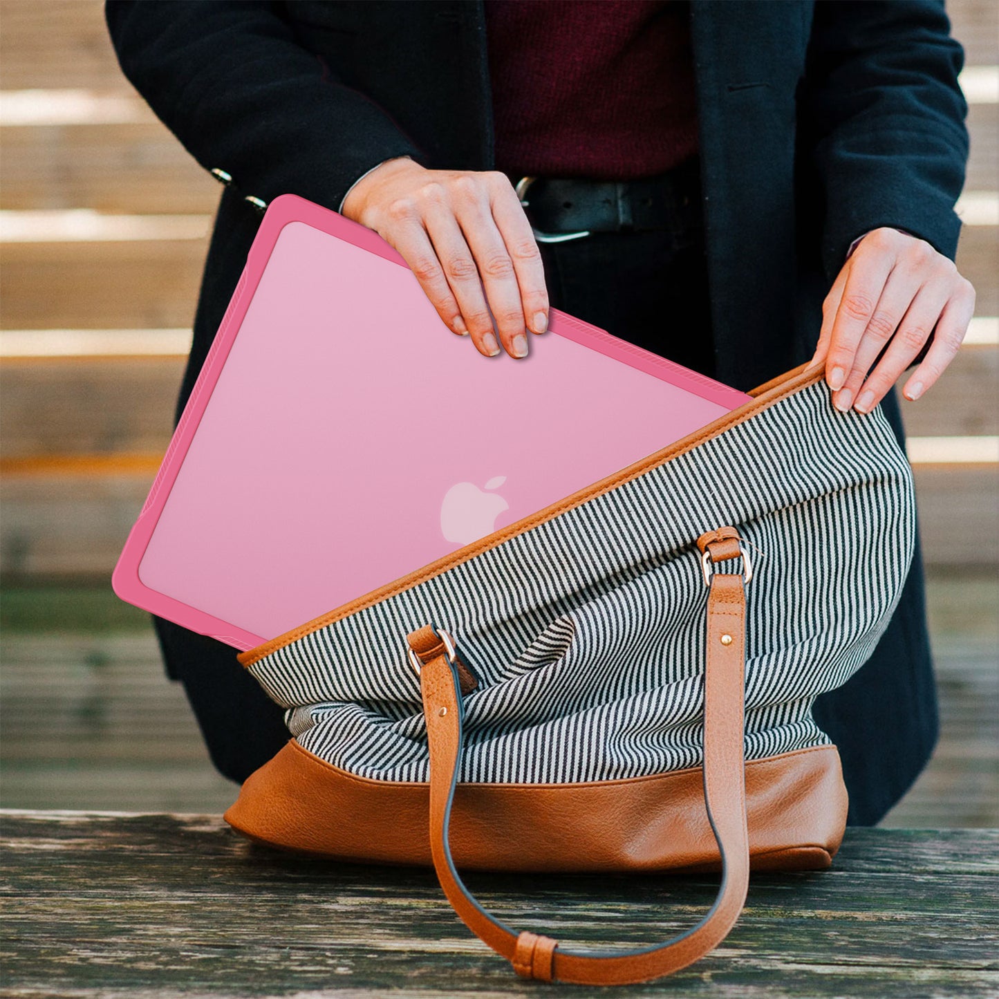 For Macbook Air 15 inch (2023) A2941 Sailor Series Laptop Case PC+TPU Anti-scratch Notebook Cover - Rose