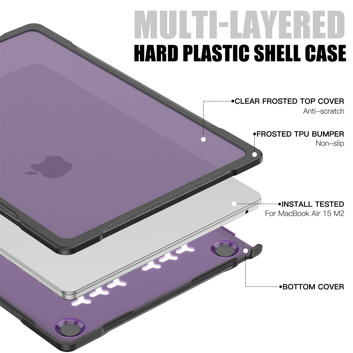 For Macbook Air 15 inch (2023) A2941 Sailor Series Laptop Case PC+TPU Anti-scratch Notebook Cover - Transparent Purple