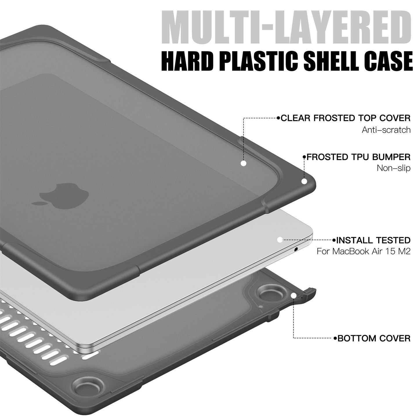 Laptop Case for Macbook Air 15 inch (2023) A2941 , Stand Design Notebook Anti-Scratch Hard PC Cover - Grey