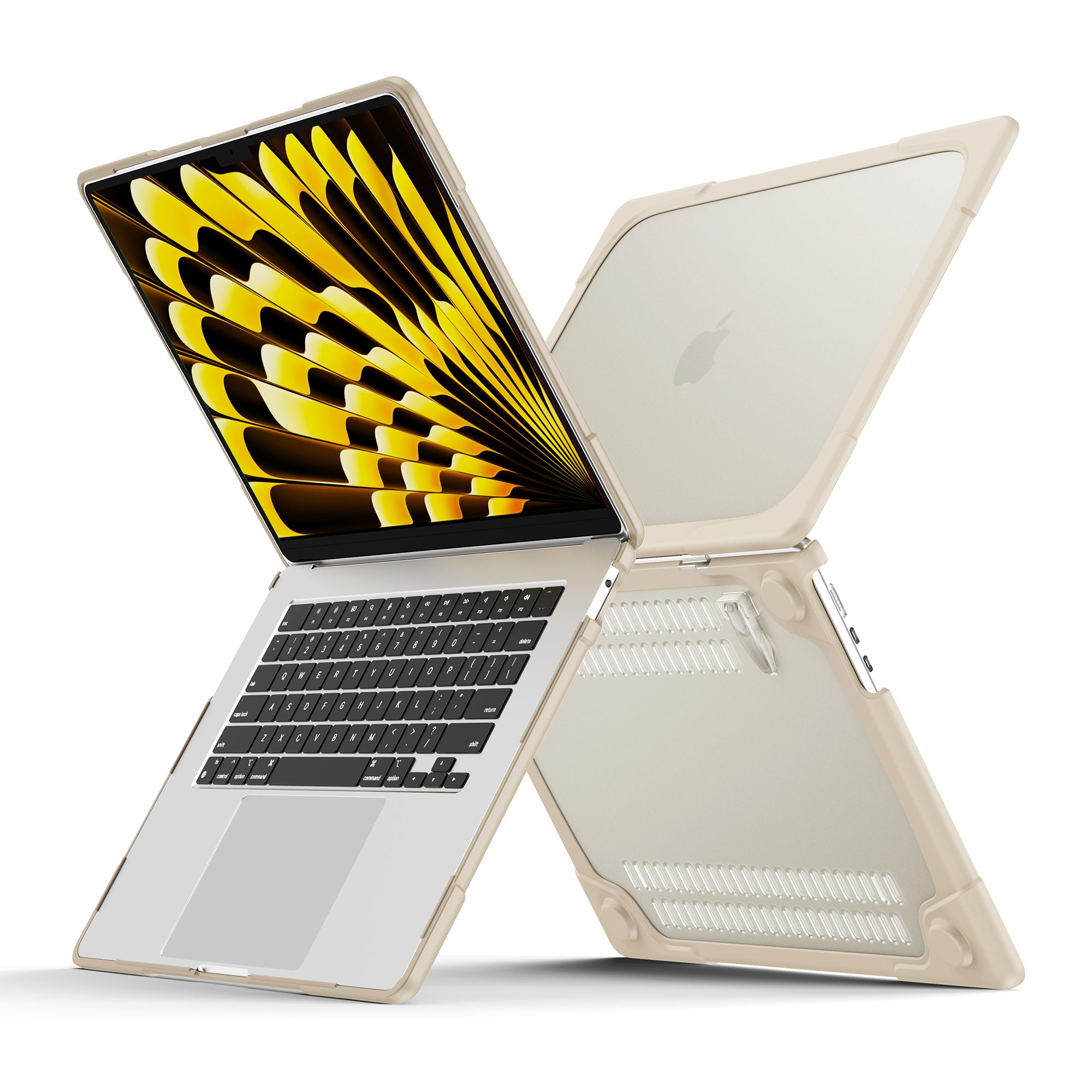 Laptop Case for Macbook Air 15 inch (2023) A2941 , Stand Design Notebook Anti-Scratch Hard PC Cover - Khaki