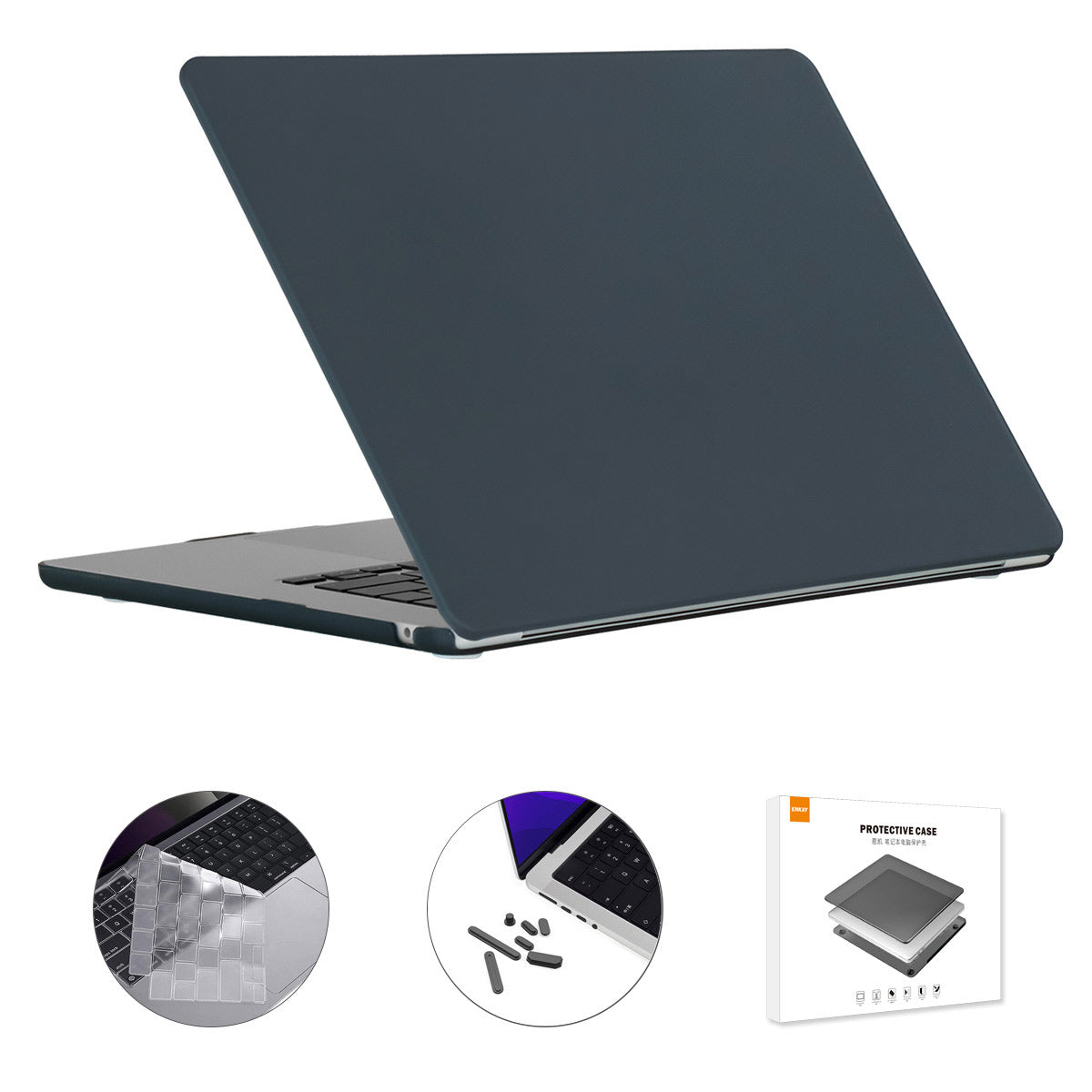 Shockproof Case for Macbook Air 15 inch (2023) A2941 (US Version) Matte Laptop Cover with TPU Keyboard Film + Dust-Proof Plugs - Black