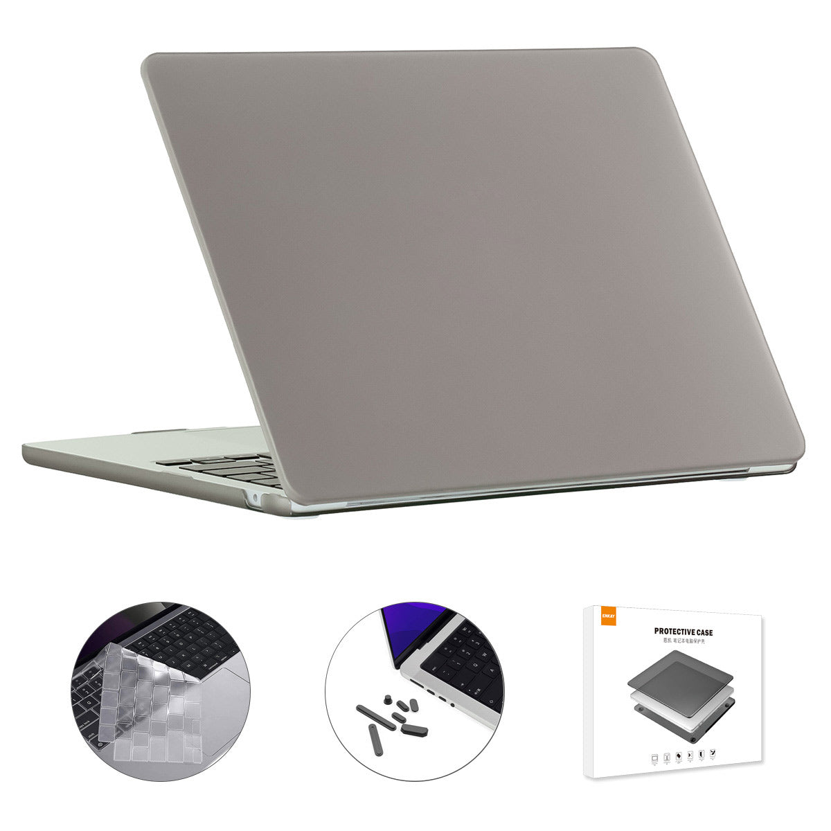Shockproof Case for Macbook Air 15 inch (2023) A2941 (US Version) Matte Laptop Cover with TPU Keyboard Film + Dust-Proof Plugs - Grey