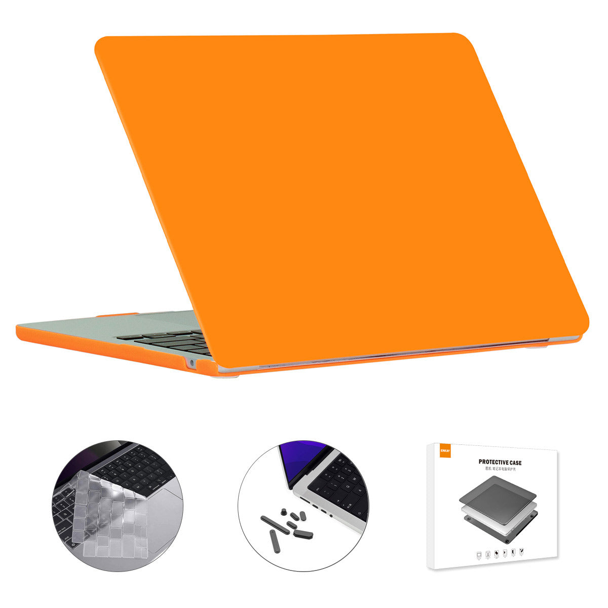 Shockproof Case for Macbook Air 15 inch (2023) A2941 (US Version) Matte Laptop Cover with TPU Keyboard Film + Dust-Proof Plugs - Orange