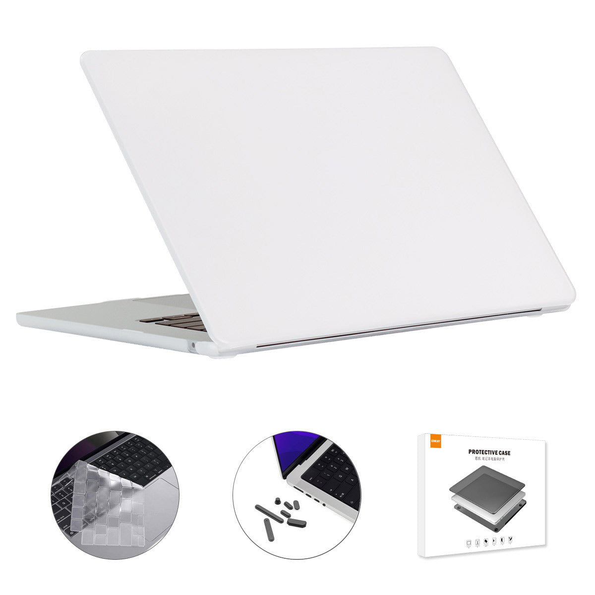 Shockproof Case for Macbook Air 15 inch (2023) A2941 (US Version) Matte Laptop Cover with TPU Keyboard Film + Dust-Proof Plugs - White