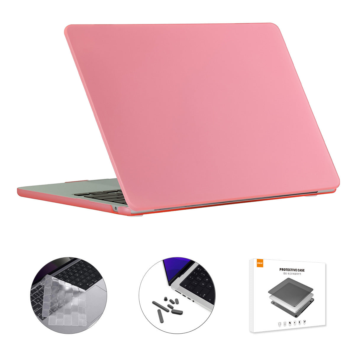 Shockproof Case for Macbook Air 15 inch (2023) A2941 (US Version) Matte Laptop Cover with TPU Keyboard Film + Dust-Proof Plugs - Pink