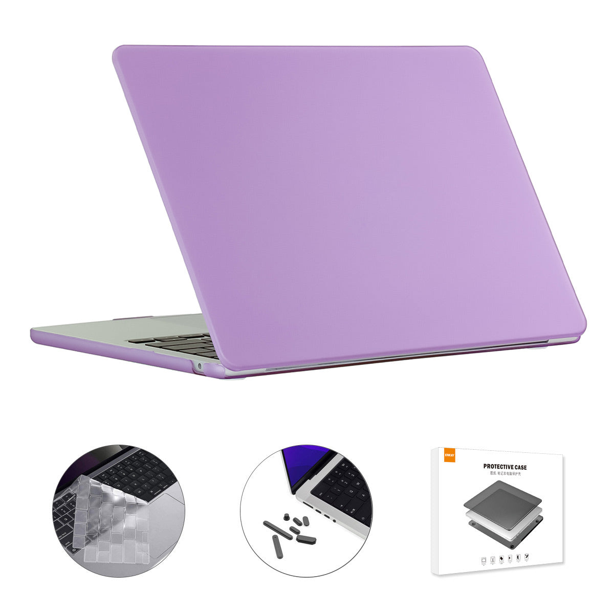 Shockproof Case for Macbook Air 15 inch (2023) A2941 (US Version) Matte Laptop Cover with TPU Keyboard Film + Dust-Proof Plugs - Purple