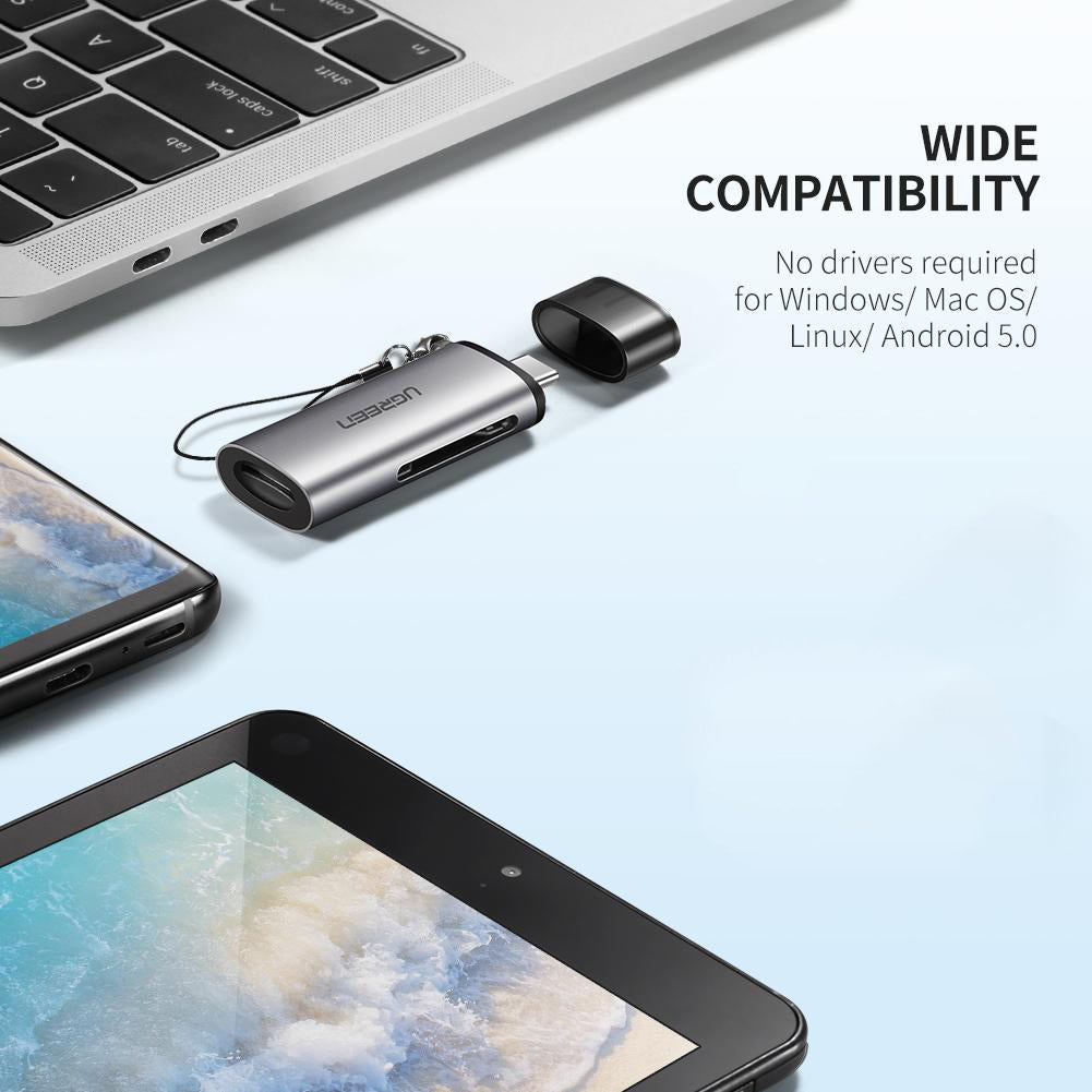 Uniqkart 50704 Multi-Functional Type-C Card Reader Support Reading 2 Cards Simultaneously Plug and Play