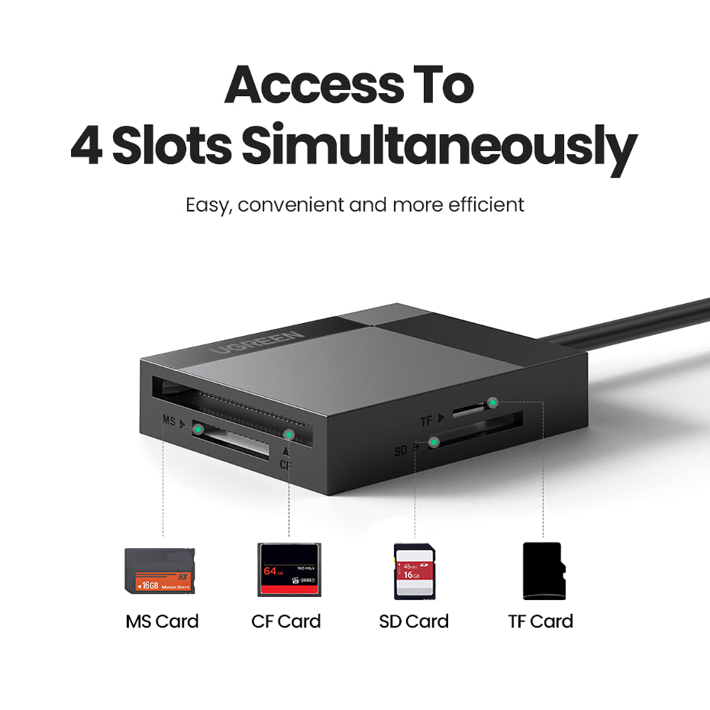 Uniqkart 30229 4-in-1 USB 3.0 to for SD/Micro SD/TF/CF/MS Compact Smart Memory Card Reader for PCs/Laptops
