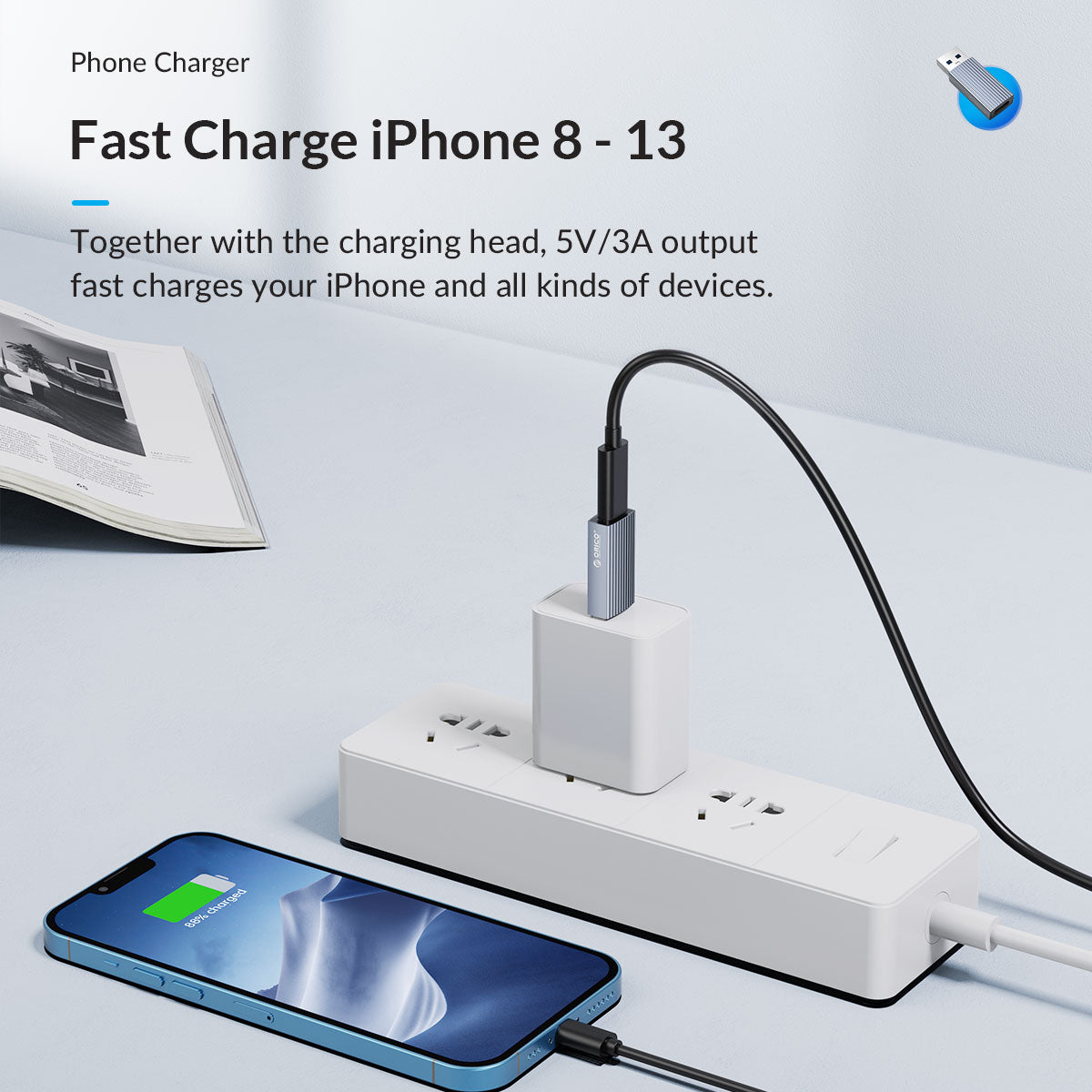 Uniqkart-AH-AC10 USB C Female to USB A Male Adapter Power Charger Cable Connector