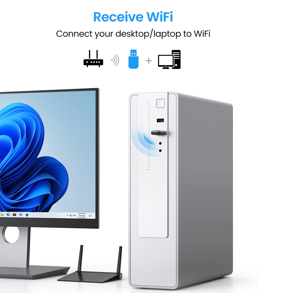 Uniqkart 20204 USB WLAN Adapter 650Mbps 5Ghz and 2.4GHz Dual Band USB WiFi Adapter for PC Laptop Mini WiFi Antenna USB Ethernet Receiver Network Card