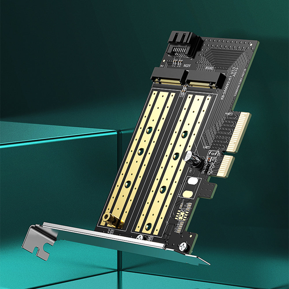 Uniqkart 70504 PCIe to M2 Adapter M.2 NVME to PCI-E 3.0 Expansion Card with M.2 SATA Support 32Gbps/6Gbps Data Transmission