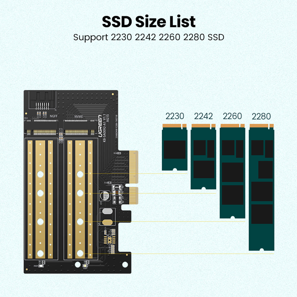Uniqkart 70504 PCIe to M2 Adapter M.2 NVME to PCI-E 3.0 Expansion Card with M.2 SATA Support 32Gbps/6Gbps Data Transmission