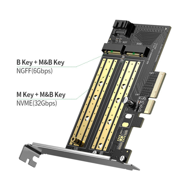 Uniqkart 70504 PCIe to M2 Adapter M.2 NVME to PCI-E 3.0 Expansion Card with M.2 SATA Support 32Gbps/6Gbps Data Transmission