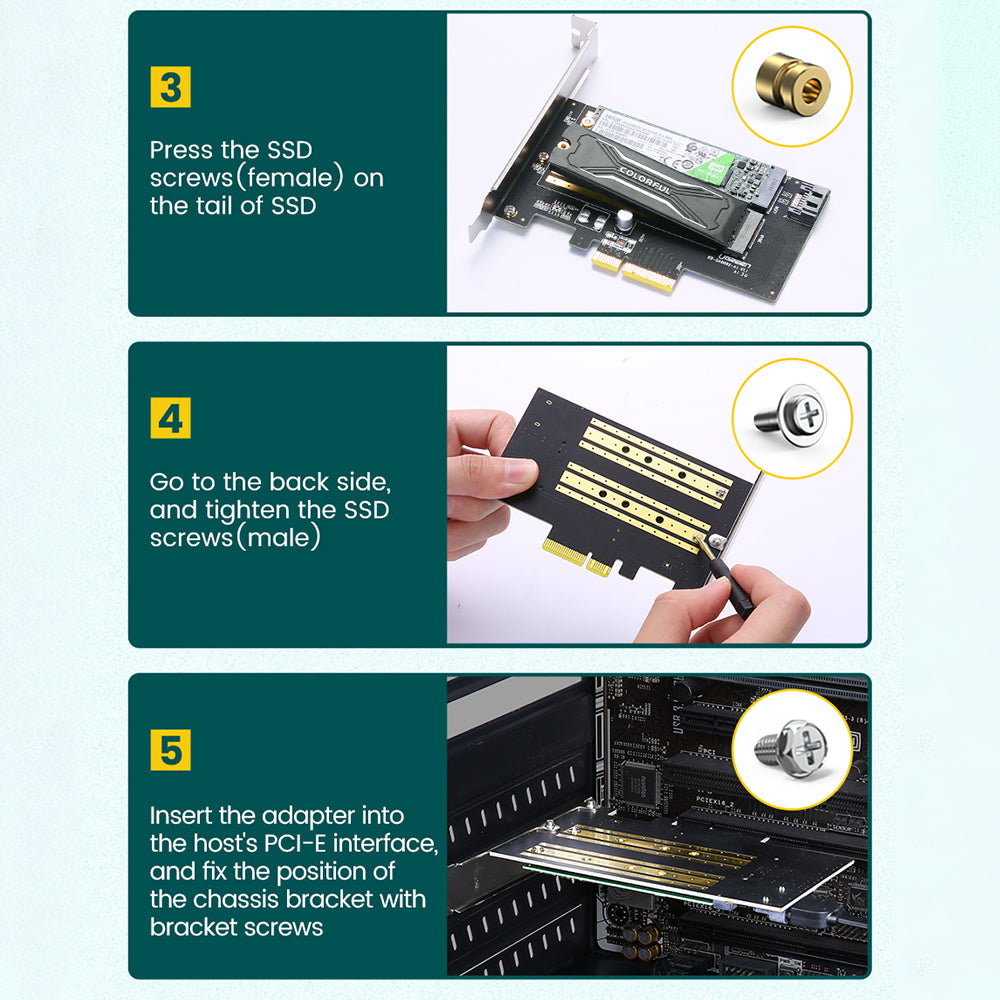Uniqkart 70504 PCIe to M2 Adapter M.2 NVME to PCI-E 3.0 Expansion Card with M.2 SATA Support 32Gbps/6Gbps Data Transmission