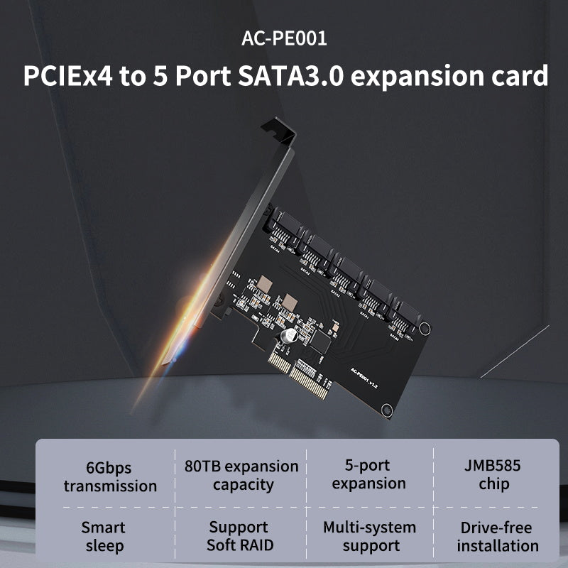 Uniqkart AC-PE001 5 Ports SATA 6Gbps to PCI Express Controller Card PCI-e to SATA III Adapter/Converter Pcie Riser Expansion Adapter Board for PC
