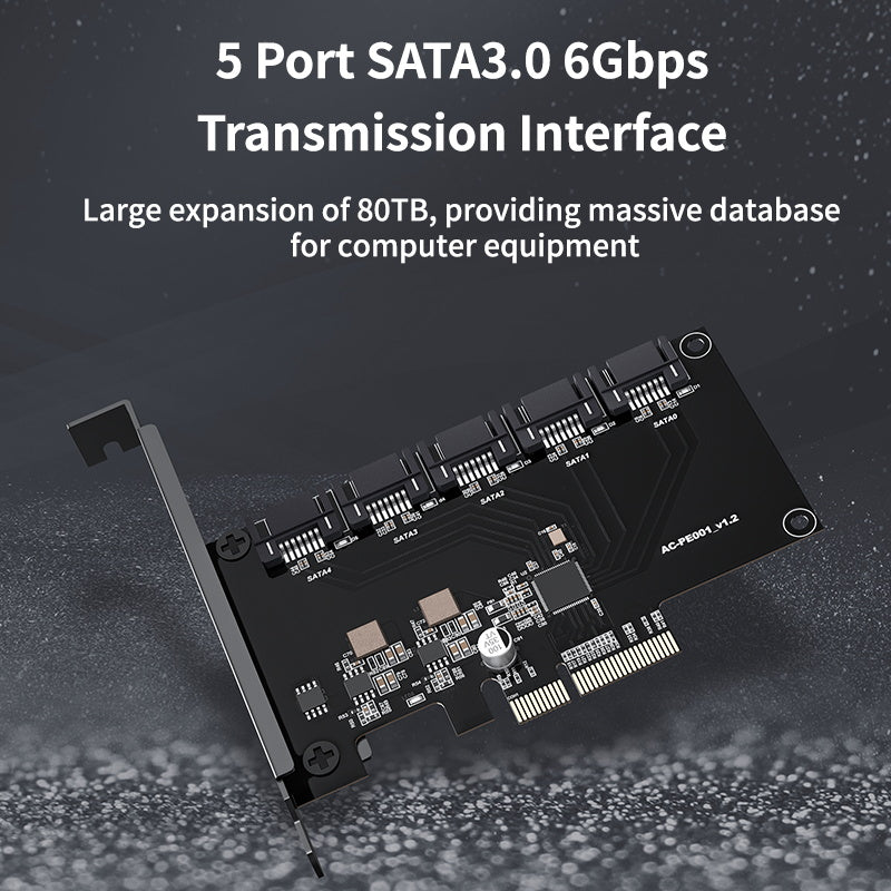 Uniqkart AC-PE001 5 Ports SATA 6Gbps to PCI Express Controller Card PCI-e to SATA III Adapter/Converter Pcie Riser Expansion Adapter Board for PC