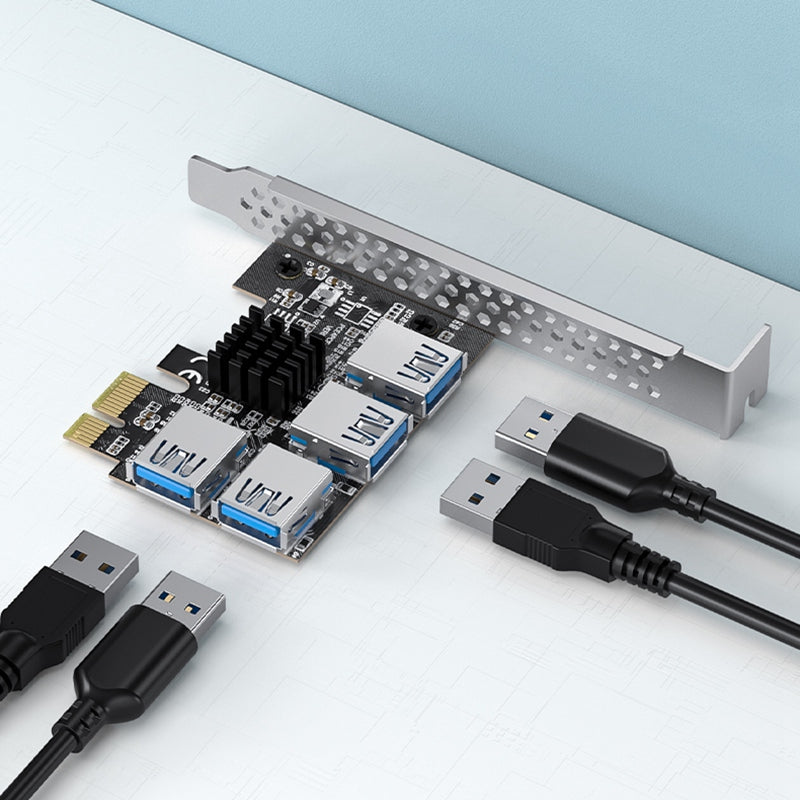 Uniqkart PE031 PCI-e 1 to 4 PCI-express Riser Card PCI-E 1X to External 4 PCI-e USB 3.0 Adapter Multiplier Expansion Card