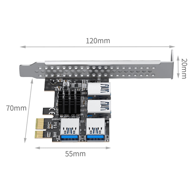 Uniqkart PE031 PCI-e 1 to 4 PCI-express Riser Card PCI-E 1X to External 4 PCI-e USB 3.0 Adapter Multiplier Expansion Card