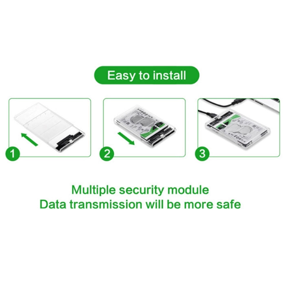 2.5inch External Hard Drive Enclosure USB 3.0 to SATA Clear Hard Disk Case for Mac OS and Windows, Supporting Max 6TB