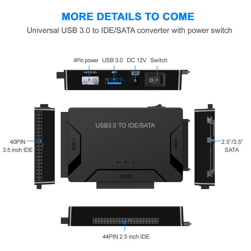 USB3.0 Hard Drive Adapter USB3.0 to SATA / IDE Converter with Power Switch Multifunctional Easy Drive Cable - EU Plug