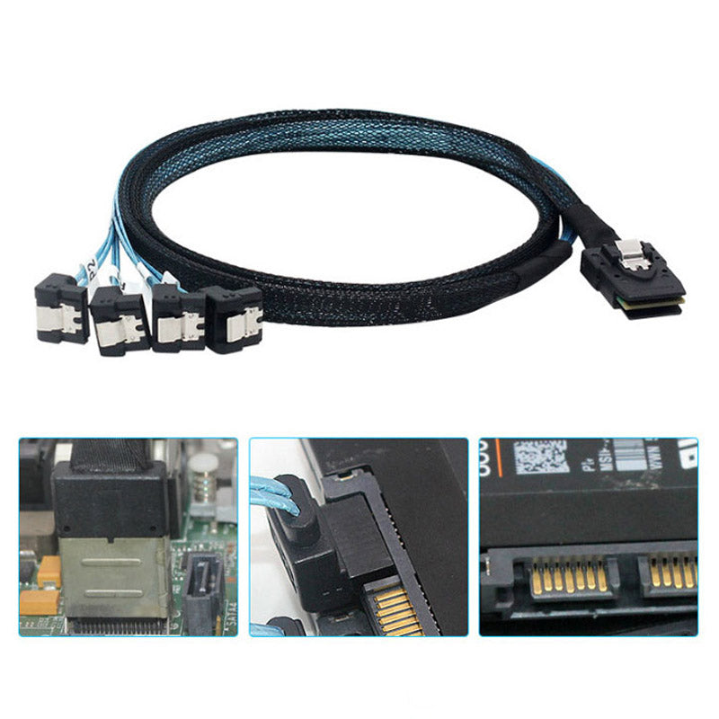 1m Mini SAS Cable SFF-8087 to 4 SATA3.0 7-Pin Converter Hard Drive Data Cable Elbow Plug
