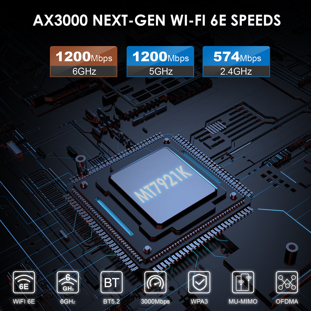 Uniqkart Bluetooth 5.2 WiFi 6E AX3000 PCIe WiFi Network Card 3000Mbps Tri-band Wireless Adapter for PC Computer