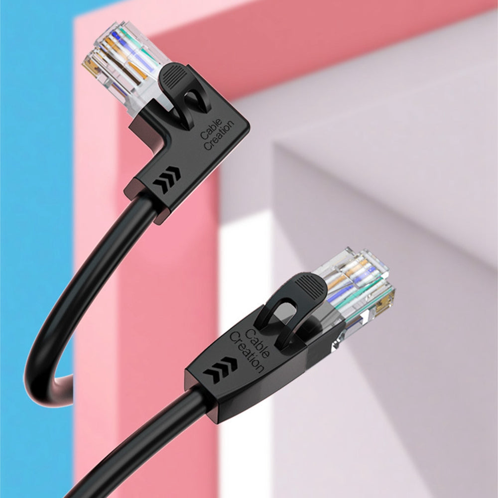 Cablecreation 1m Elbow Design Network Wire, Cat6 Ethernet Cable Gigabit LAN Cable 10Gbps RJ45 Connector Internet Patch Cord - Right Angle