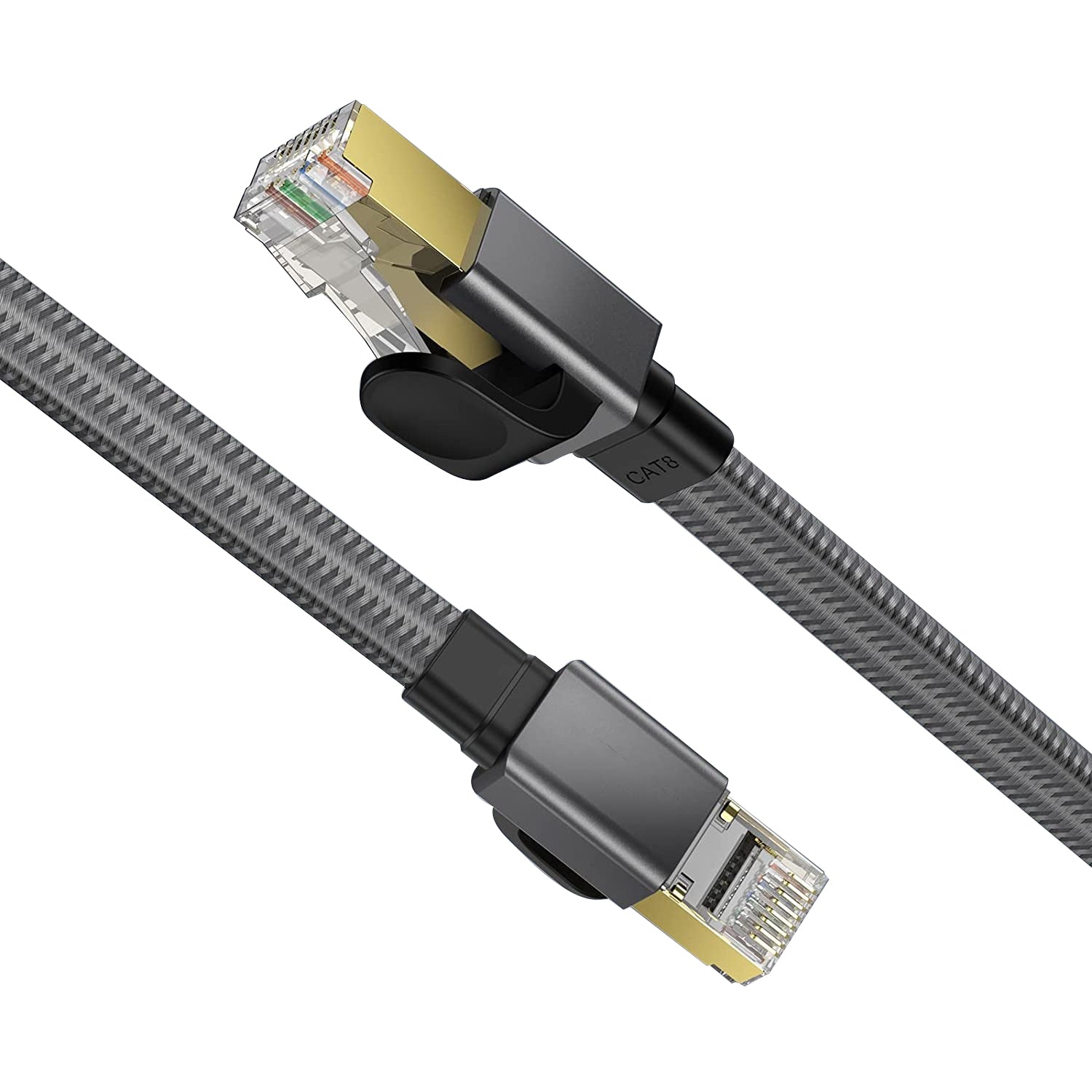 1m Cat8 Flat Ethernet Cable Cat8 LAN Network Cable 40Gbps 2000Mhz SFTP Patch Cord with Gold Plated RJ45 Connector