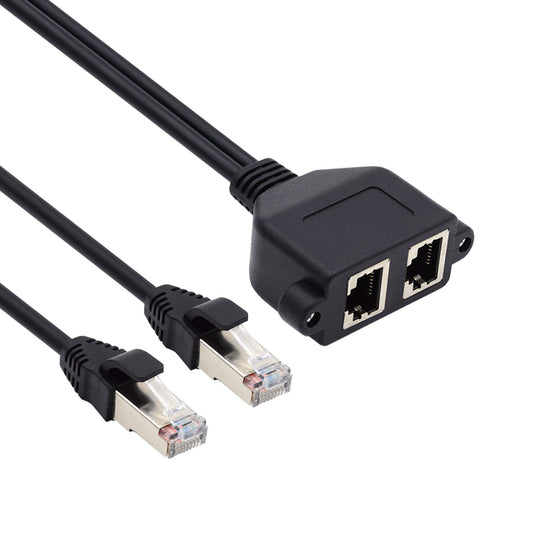 UT-018 0.5m Dual Ports RJ45 UTP Cat6 Male to Female LAN Ethernet Network Extension Cable with Panel Mount Holes