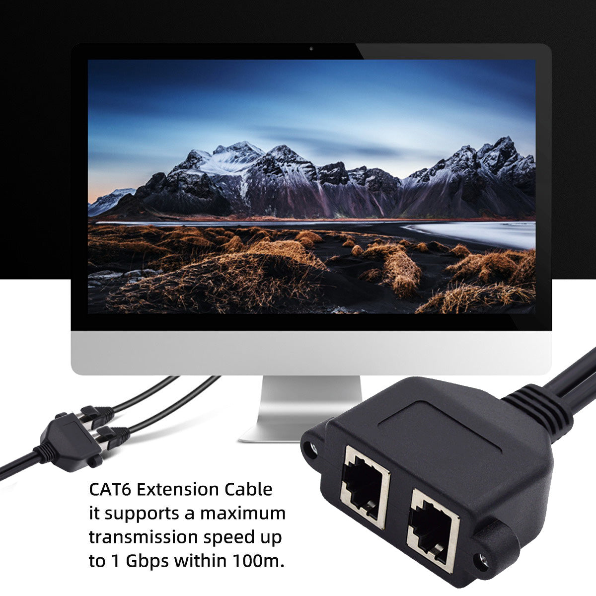 UT-018 0.5m Dual Ports RJ45 UTP Cat6 Male to Female LAN Ethernet Network Extension Cable with Panel Mount Holes