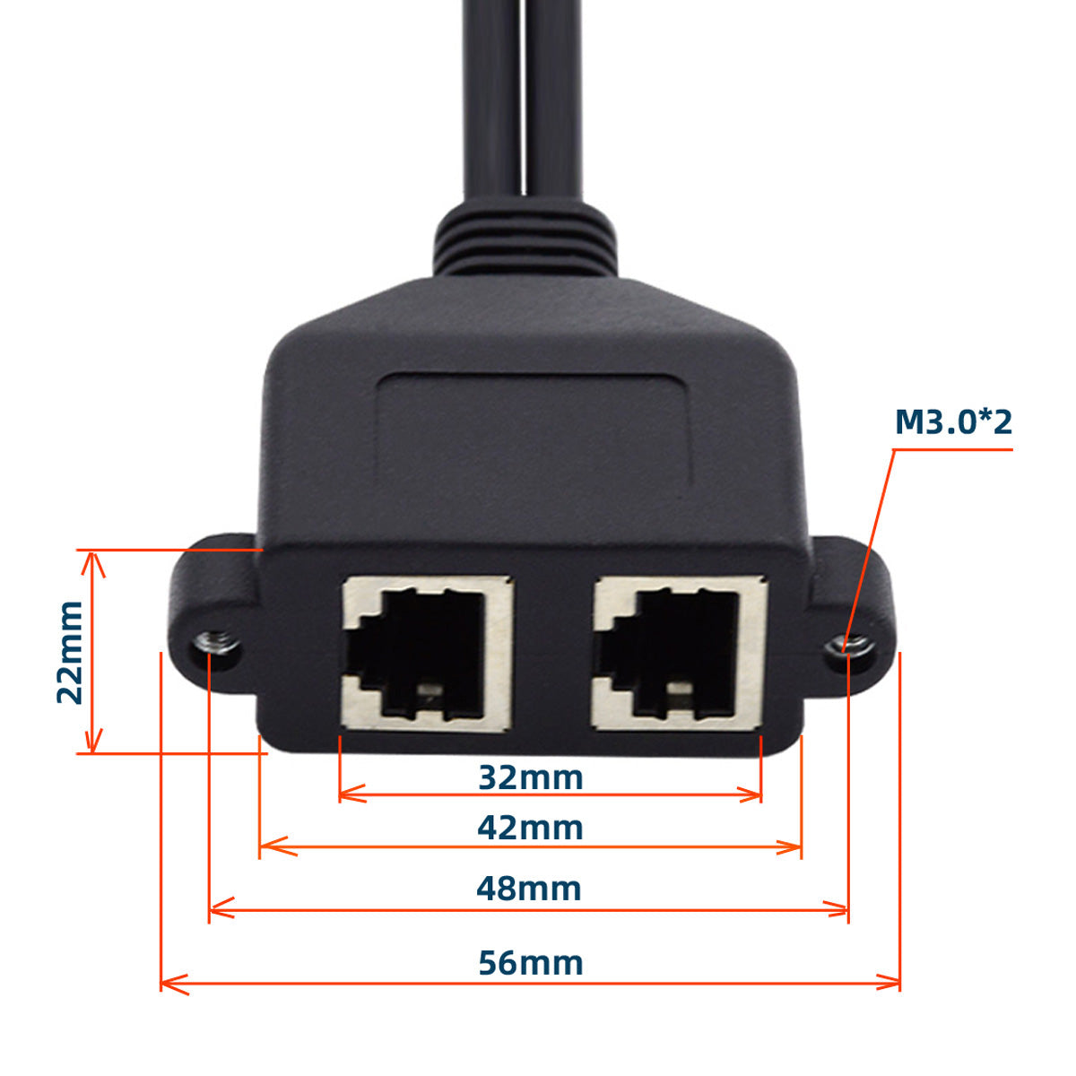 UT-018 0.5m Dual Ports RJ45 UTP Cat6 Male to Female LAN Ethernet Network Extension Cable with Panel Mount Holes