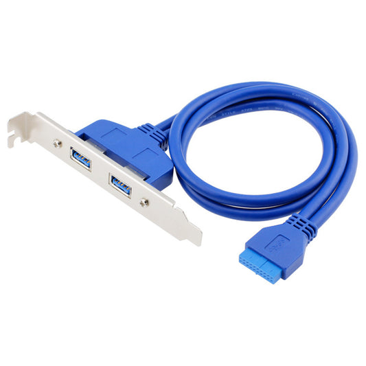 2 Port USB3.0 Hub 20Pin Header to Female F/2AF PCI Adapter Rear Panel Cable Extension PC Motherboard Parts (0.5m) - Blue