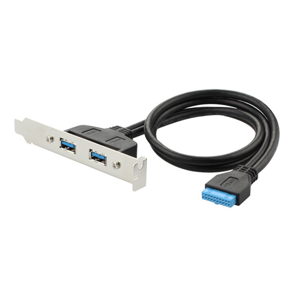 2 Port USB3.0 Hub 20Pin Header to Female F/2AF PCI Adapter Rear Panel Cable Extension PC Motherboard Parts (0.5m) - Black