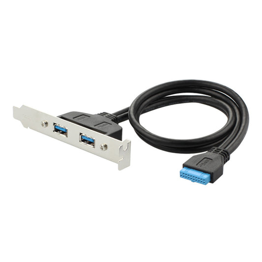 2 Port USB3.0 Hub 20Pin Header to Female F/2AF PCI Adapter Rear Panel Cable Extension PC Motherboard Parts (0.5m) - Black