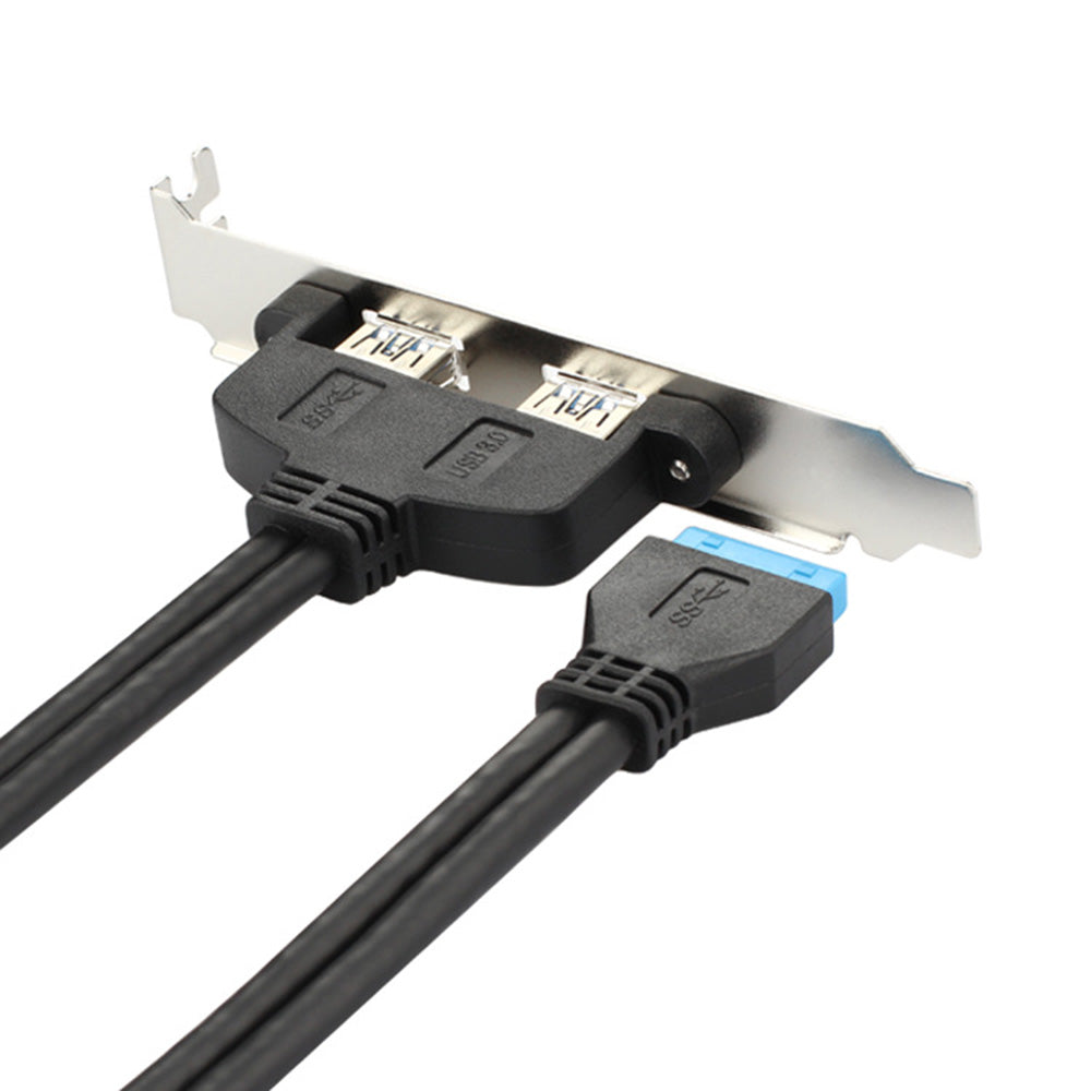 2 Port USB3.0 Hub 20Pin Header to Female F/2AF PCI Adapter Rear Panel Cable Extension PC Motherboard Parts (0.5m) - Black