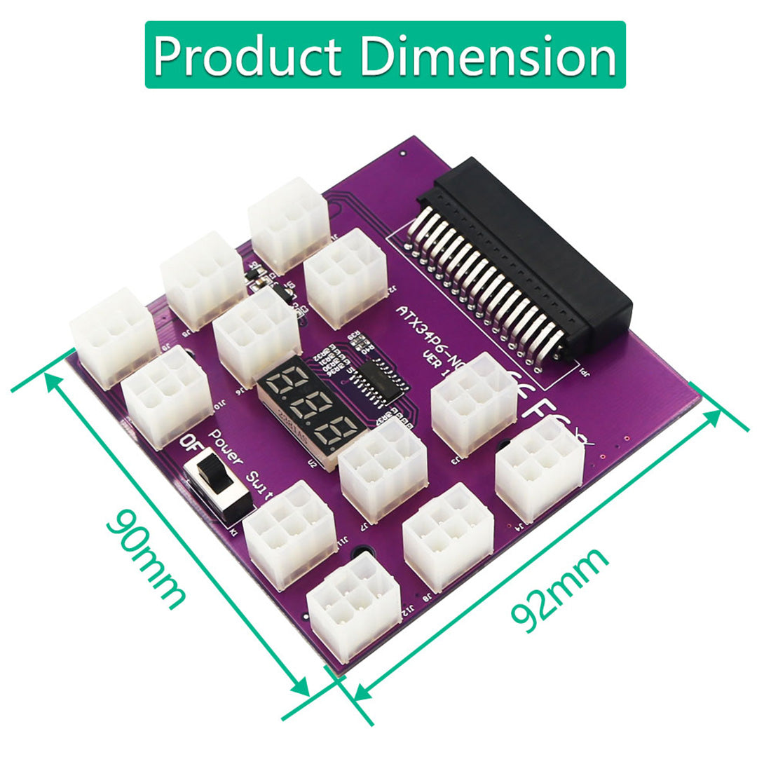 Power Breakout Board Adapter 12-port 12V PSU Server Breakout Board with 12 ATX 6-pin Power Connector/LED Display