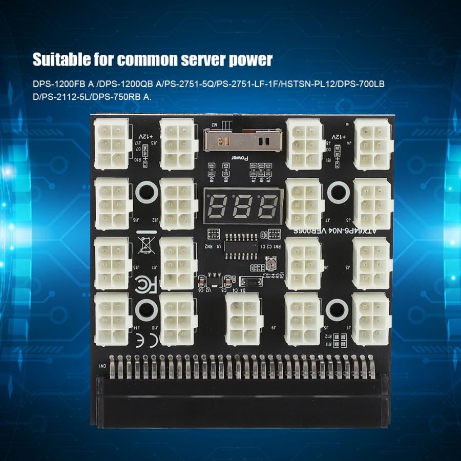 PCI-E 12V 64-pin to 17x6-pin Power Server Board Adapter Breakout Board with LED Display for HP 1200W 750W PSU Server
