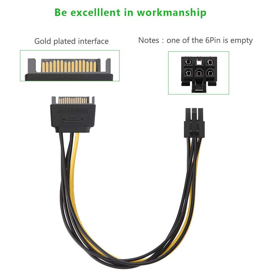 Uniqkart 50943 0.2m SATA Power Cable SATA 15-pin to 6-pin PCI Express Graphics Card Power Cable Supports ATI/Nvidia Graphics Cards
