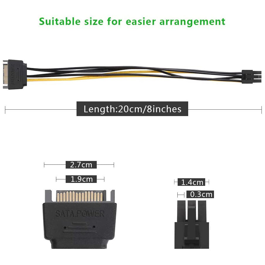 Uniqkart 50943 0.2m SATA Power Cable SATA 15-pin to 6-pin PCI Express Graphics Card Power Cable Supports ATI/Nvidia Graphics Cards