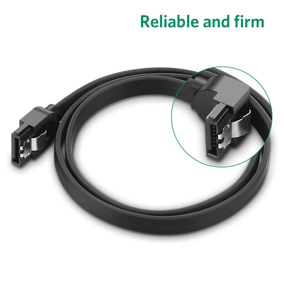 Uniqkart 70418 0.25m SATA III Cable 90-Degree Plug Tangle-free 6Gbps Data Wire Cord SATA 3.0 with Locking Latch for HDD/SSD/CD/DVD Drives
