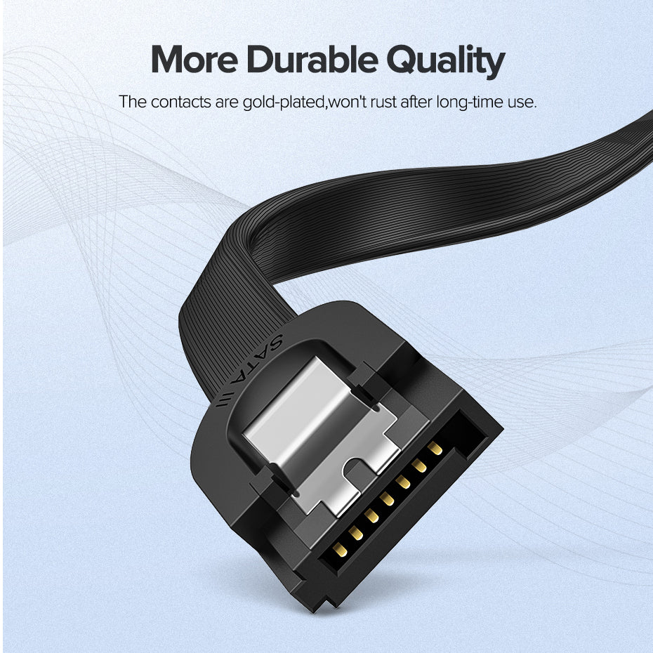 Uniqkart 70418 0.25m SATA III Cable 90-Degree Plug Tangle-free 6Gbps Data Wire Cord SATA 3.0 with Locking Latch for HDD/SSD/CD/DVD Drives