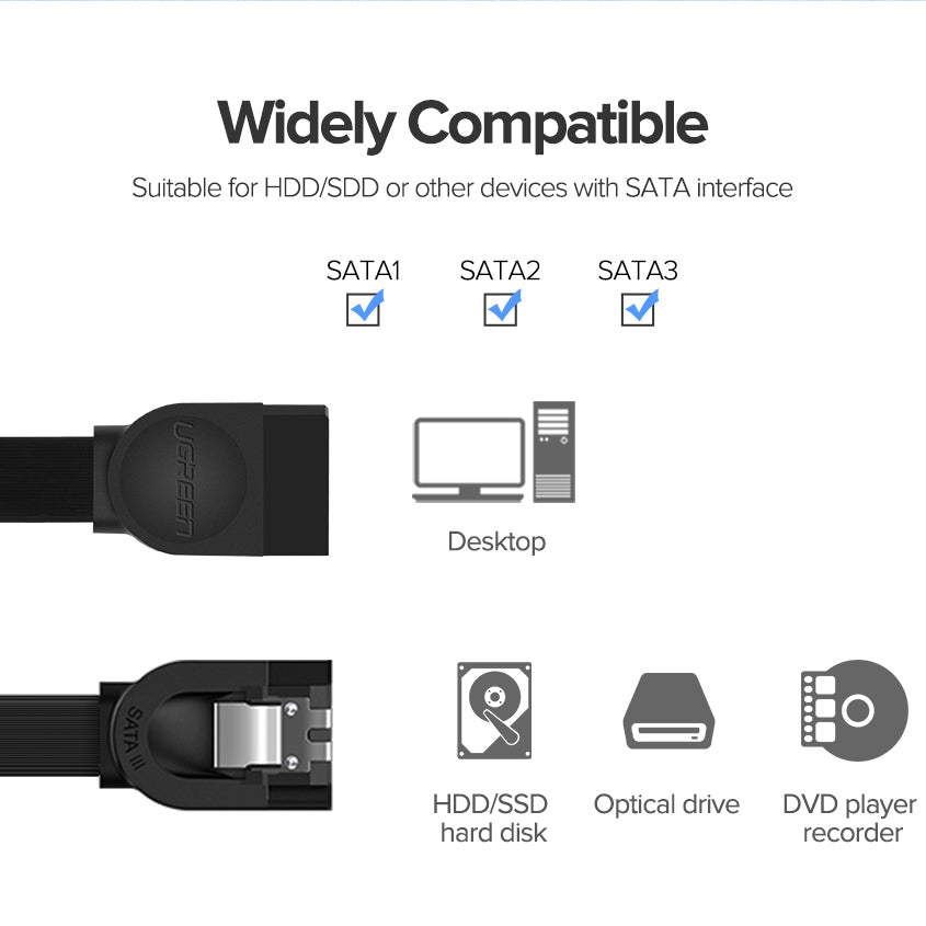 Uniqkart 70418 0.25m SATA III Cable 90-Degree Plug Tangle-free 6Gbps Data Wire Cord SATA 3.0 with Locking Latch for HDD/SSD/CD/DVD Drives
