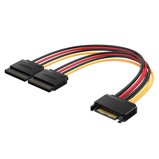 Uniqkart 50719 SATA Power Y Splitter Cable 15-Pin Male to 2 Female Extension Cable Hard Disk Optical Drive Power Cable Serial Data Transfer Cord
