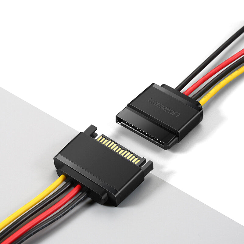 Uniqkart 50719 SATA Power Y Splitter Cable 15-Pin Male to 2 Female Extension Cable Hard Disk Optical Drive Power Cable Serial Data Transfer Cord
