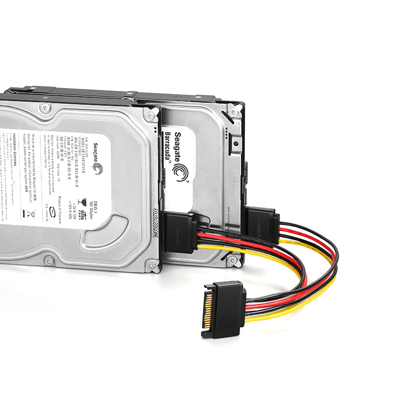 Uniqkart 50719 SATA Power Y Splitter Cable 15-Pin Male to 2 Female Extension Cable Hard Disk Optical Drive Power Cable Serial Data Transfer Cord