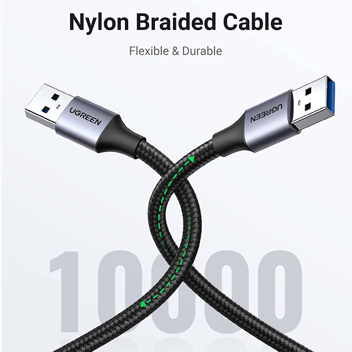 UGREEN 80790 USB 3.0 A to A Cable 1m USB 3.0 to USB 3.0 Cable Male to Male Cable Nylon Braided Cord Compatible for Hard Drive Enclosures DVD Player Laptop