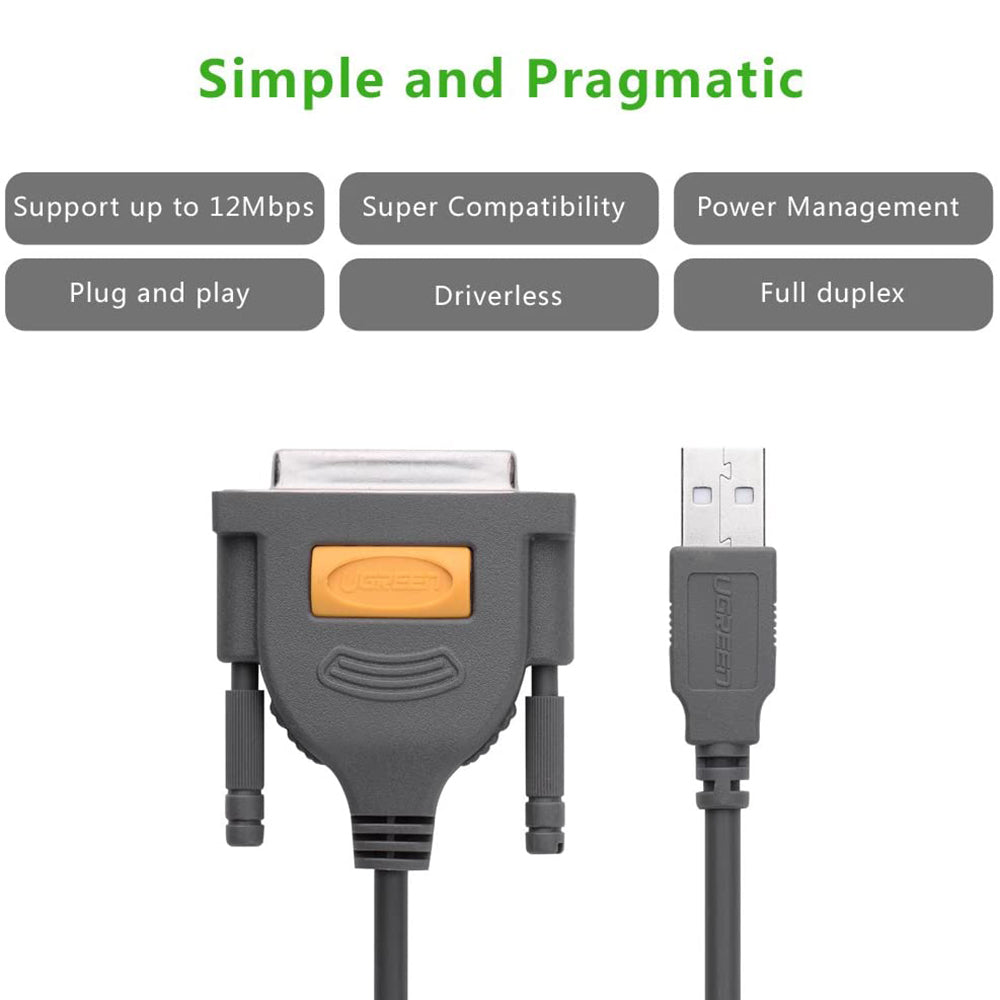 Uniqkart 2m USB to DB25 Parallel Printer Cable Adapter for Laptop Desktop PC Support Windows Mac OS Linux